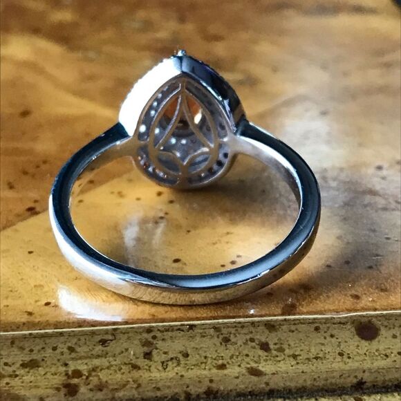 Natural Orange Garnet Sterling Silver Teardrop Ring Size 10 - Picture 7 of 9